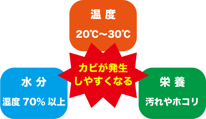 カビ発生条件についてカビバスターズ